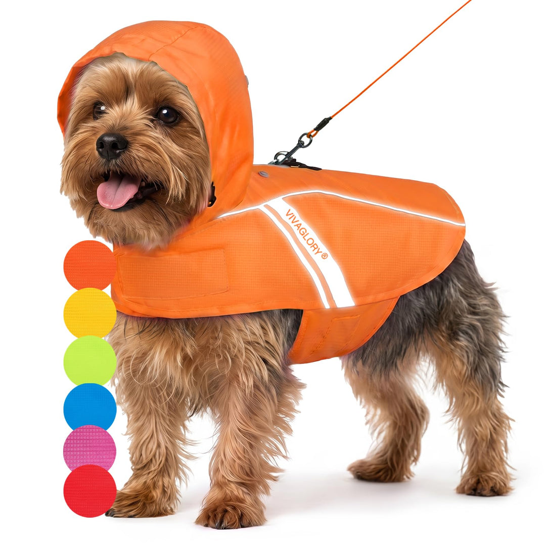 VIVAGLORY Hunderegenmantel für kleine Hunde, einfach an- und ausziehbare Regenbekleidung, reflektier