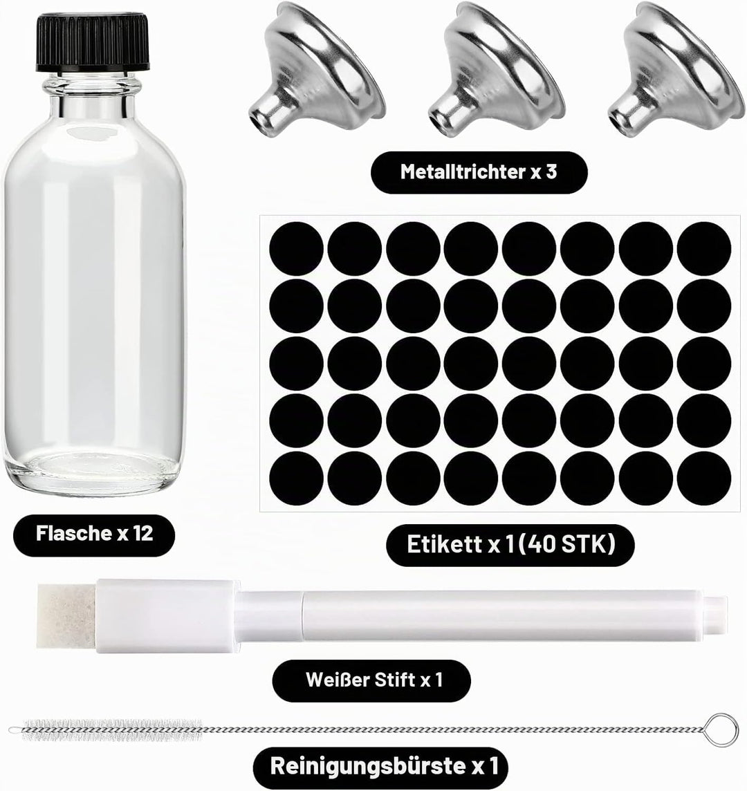 Mini Glasflaschen mit Deckel, Shot Flaschen zum Befüllen 60ml, Kleine Glasflaschen, Kleine Schnapsfl