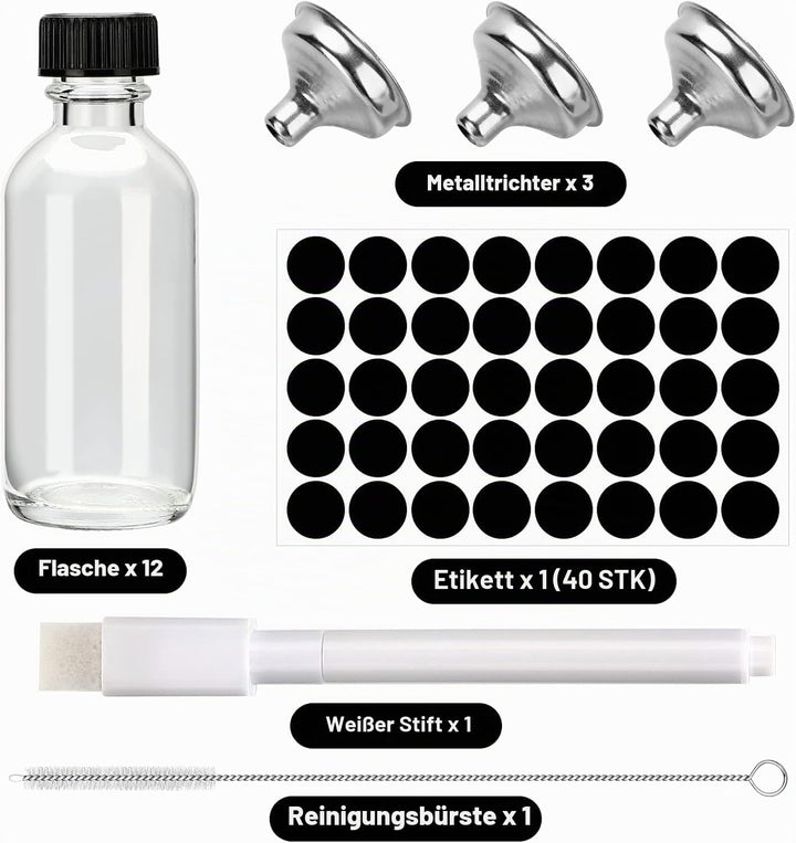 Mini Glasflaschen mit Deckel, Shot Flaschen zum Befüllen 60ml, Kleine Glasflaschen, Kleine Schnapsfl