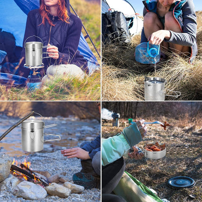 Lixada Camping Topf 1L Edelstahl Tasse BecherKochen Wasserkocher mit Deckel und Griff für Camping Wa