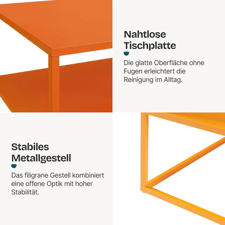 [en.casa] Couchtisch Solund Beistelltisch Metall Orange Wohnzimmertisch mit Stauraum 90 x 60 x 45 cm