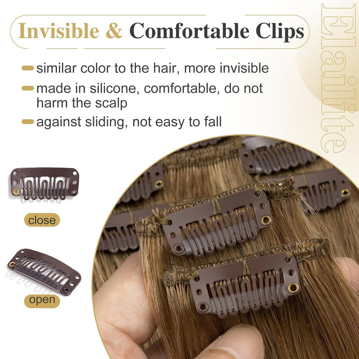 Elailite Clip in Extensions Echthaar, 8 Tressen Haarverlängerung, 20cm-45g Glattes Haarteile Haarext