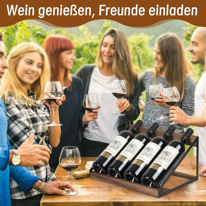 JUJOYBD Weinregal Holz für Tisch, Rustikales Flaschenregal für 4 Flaschen, Weinständer für Party, Kü