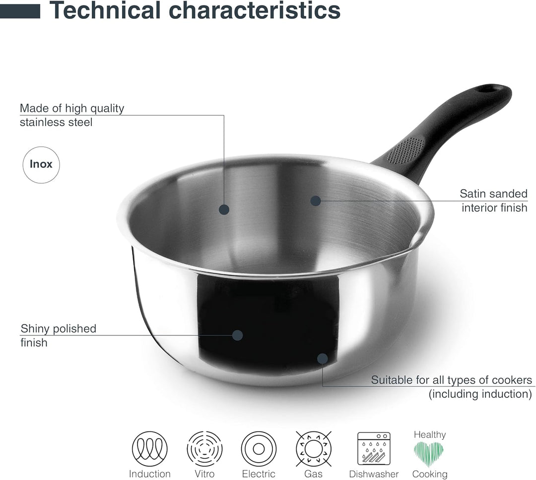 Lacor - 31320 - Garinox Gerader Topf mit Ausgiesser, Edelstahl, Ausgiesser, ergonomischer Bakelitgri