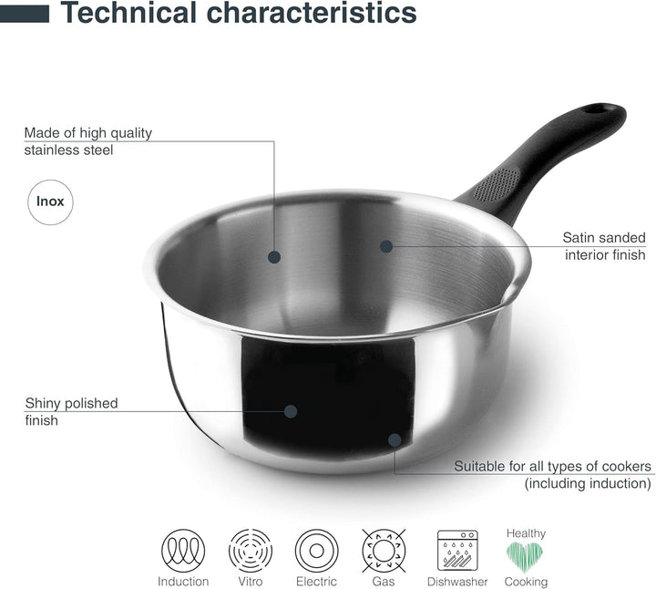 Lacor - 31320 - Garinox Gerader Topf mit Ausgiesser, Edelstahl, Ausgiesser, ergonomischer Bakelitgri