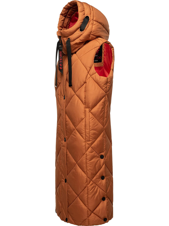 Navahoo warme Damen Winter Steppweste lang mit Kapuze Schnuckel XS-XXL S Rusty Cinnamon, S Rusty Cin