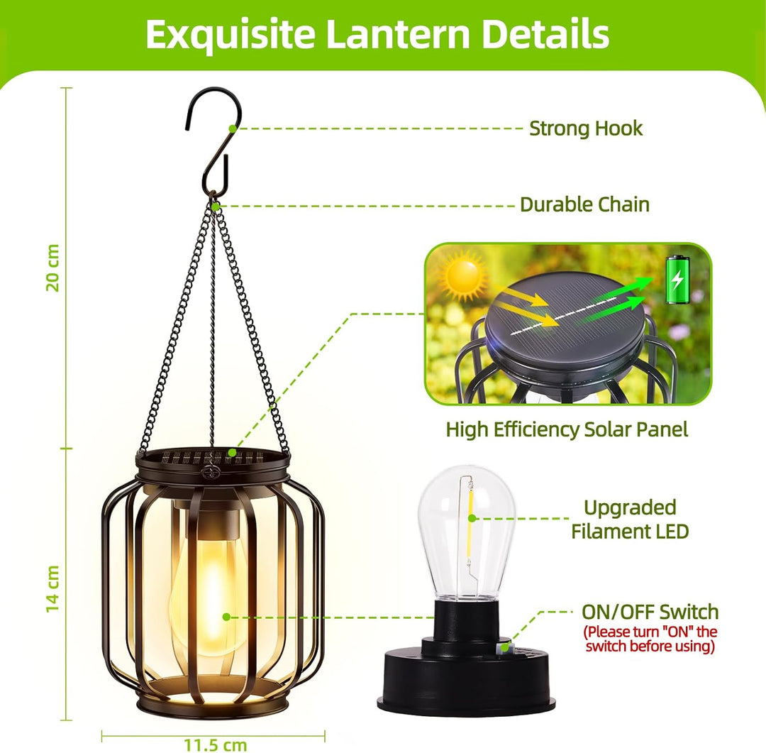 BUCASA Garten Solarlampen für Aussen Hängend, 2 Stück Solar Laternen für Draussen mit Grösser LED-Gl