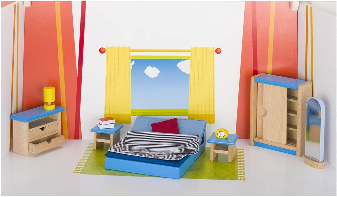 Goki 51906 - Schlafzimmer, 16-teilig, Puppenhausmöbel Single, Single