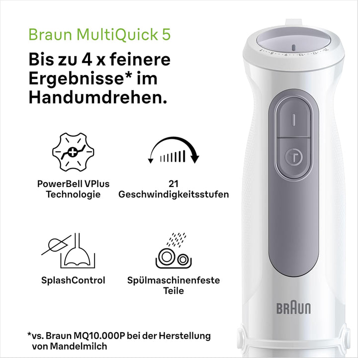 Braun Stabmixer MultiQuick 5 MQ 50236 M, 1000W, 21 Geschwindigkeitsstufen+Turbo, Edelstahl Pürierfus