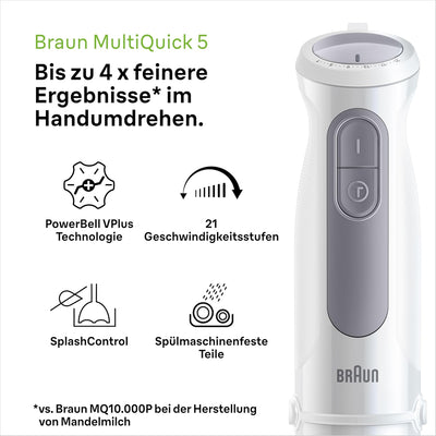 Braun Stabmixer MultiQuick 5 MQ 50236 M, 1000W, 21 Geschwindigkeitsstufen+Turbo, Edelstahl Pürierfus