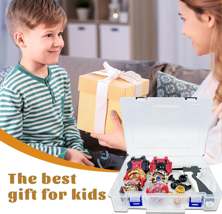 4er Kampfkreisel Set mit 2 Launchern, Griff und Aufbewahrungsbox für Kinder (S) S-4in1, S-4in1