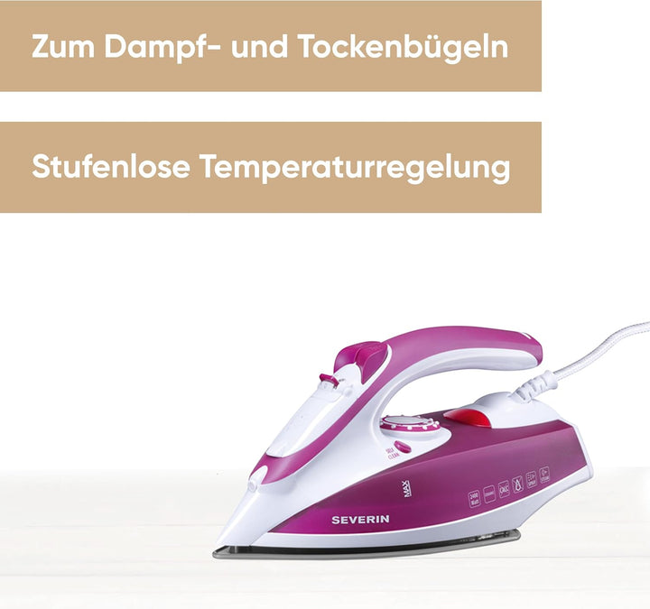 SEVERIN S73243 Dampfbügeleisen mit Keramiksohle, ca. 2.4 W, BA 3243, Weiss/Violett