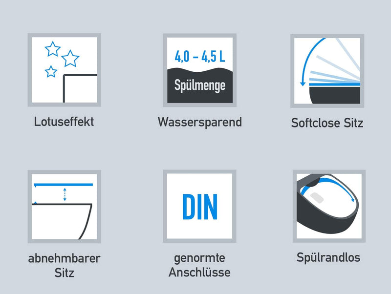 SSWW | Hänge-WC mit abnehmbaren WC-Sitz, weiss, spülrandlose Toilette, Nanobeschichtung & Absenkauto