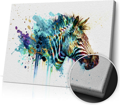 Zebra Bild Aquarell | Pop Art Bilder | Bild Zebra modern | Bild Leinwand XXL | Zebrabilder Modern |