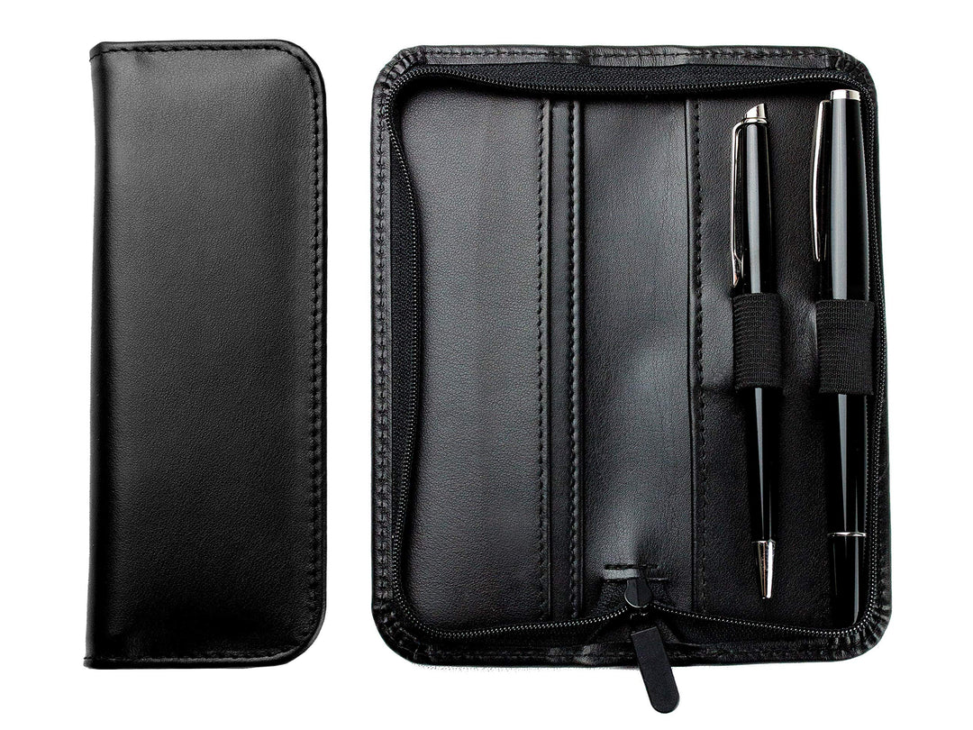 DELMON VARONE - Personalisierbares Schreibgeräteetui aus Premium Leder Boxcalf schwarz, Echtleder St