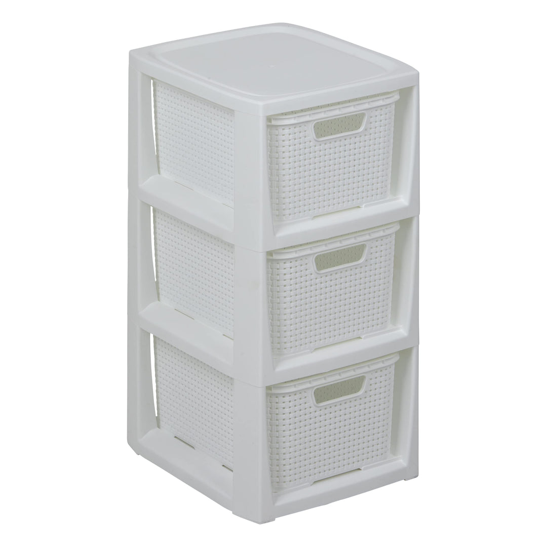 BranQ - Home essential Regal in Rattan Design, BPA-freie Kunststoff PP, Weiss, 29,5x24x48,7 cm, 3 Kö