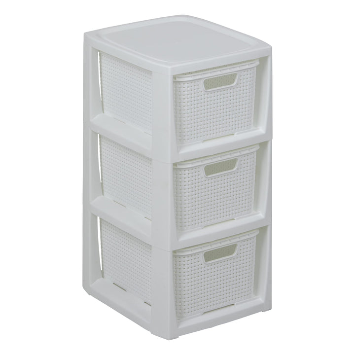BranQ - Home essential Regal in Rattan Design, BPA-freie Kunststoff PP, Weiss, 29,5x24x48,7 cm, 3 Kö
