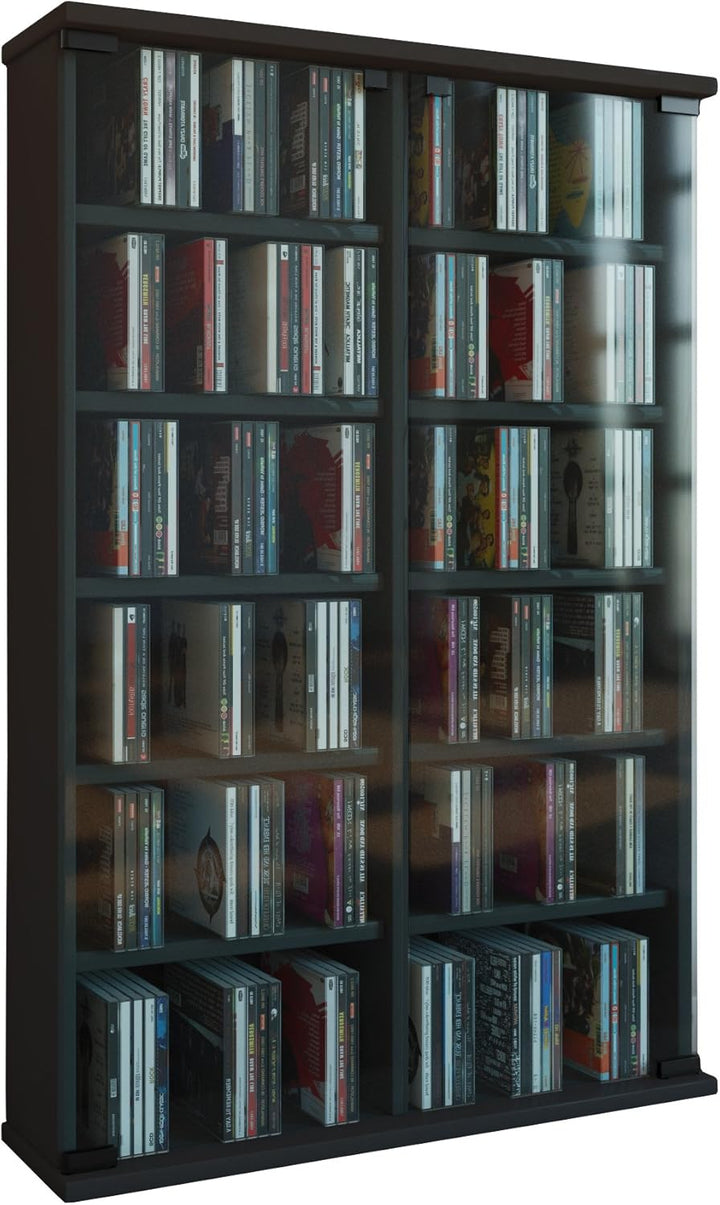 VCM Holz CD DVD Stand Regal Schrank Aufbewahrung Standregal Ständer Roma Glastür Schwarz, Schwarz