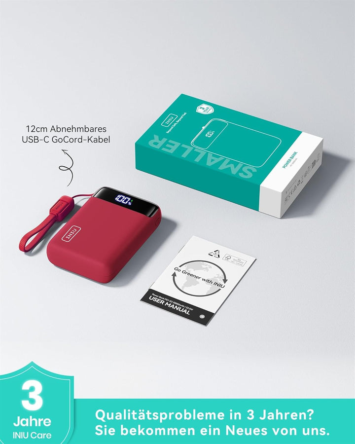 INIU Power Bank, Ultra Klein 20000mAh 22.5W Schnellladefunktion Power Bank, USB-C In&Out Externe Han