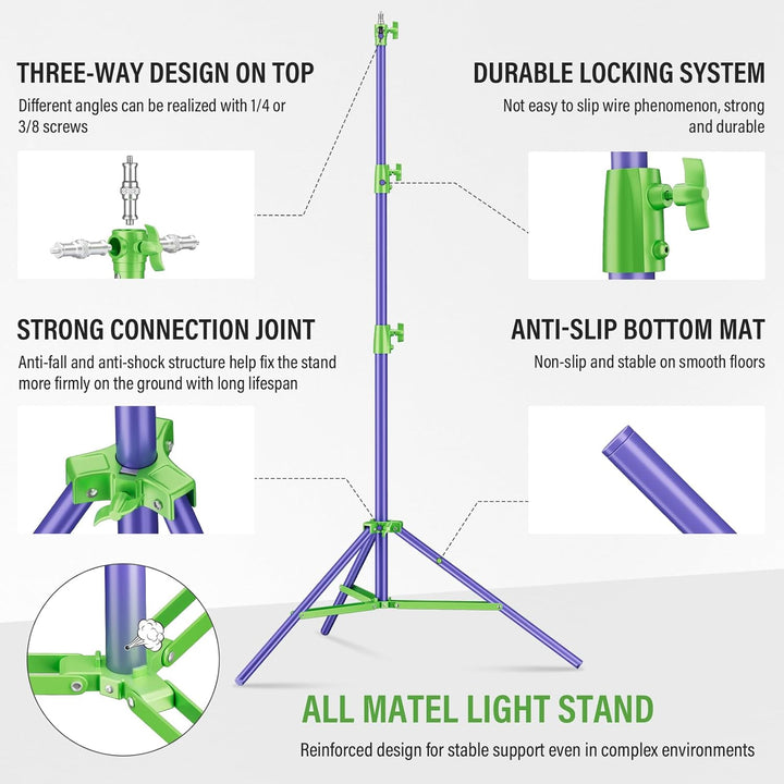 Soonpho Lichtstativ Vollmetall Puffer Druckstativ 9,1 ft/280cm Light Stand Bunt 10kg Tragkraft für O
