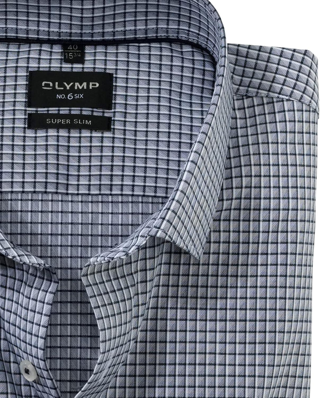 OLYMP Herren Businesshemd Langarm No. Six,Kariert,super Slim,Modern Kent 37 Marine 18, 37 Marine 18