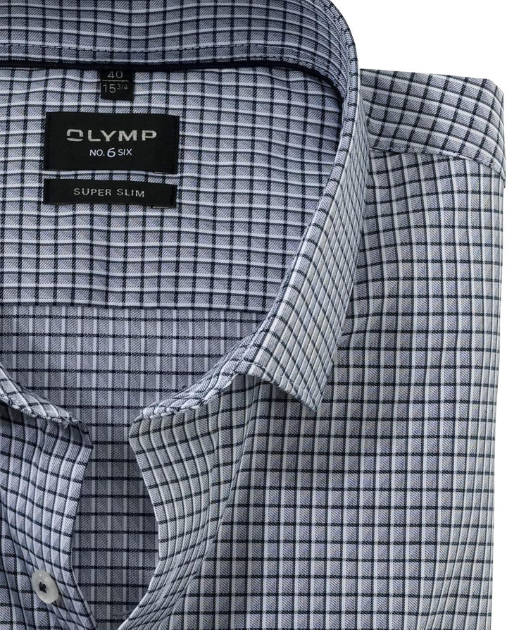 OLYMP Herren Businesshemd Langarm No. Six,Kariert,super Slim,Modern Kent 37 Marine 18, 37 Marine 18