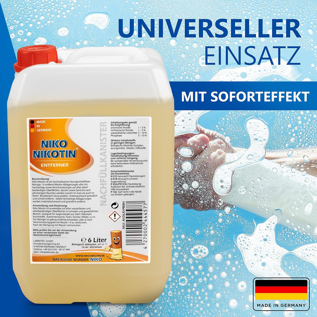 NIKO Nikotin® 6 Liter Kombi Kanister – Kunststoffreiniger in Profiqualität – Sprühflasche – hohe Rei