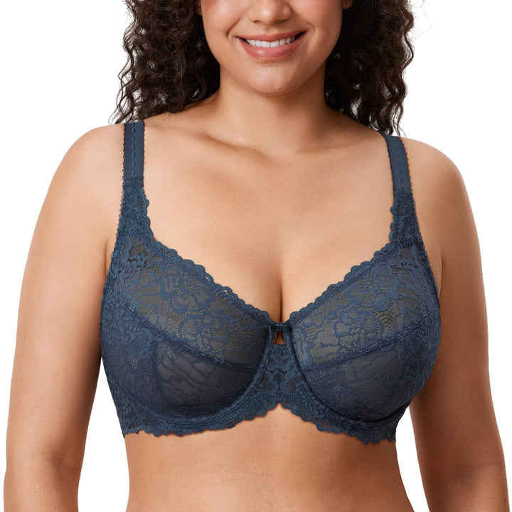 DELIMIRA Damen Minimizer BH Grosse Grössen ohne Polster Vollschalen mit Spitze 75D Sargasso, 75D Sar