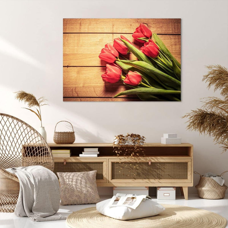 Bilder auf Leinwand 100x70cm Leinwandbild Tulpen Blumenstrauss Sommer Garten Gross Wanddeko Bild Sch