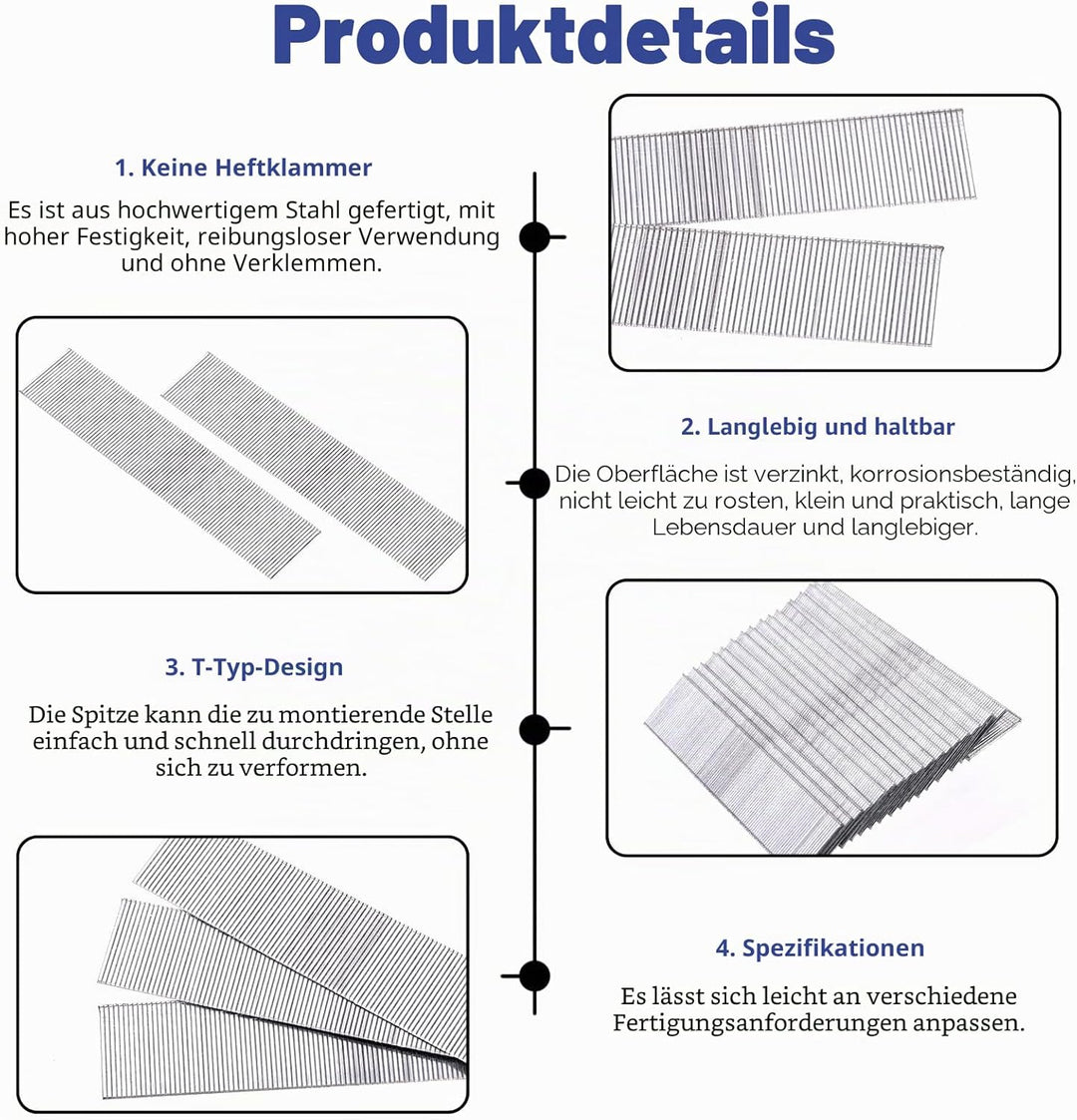 Glarks 4800 Stück, 18 Gauge, 4 Grössen, verzinkte Nägel, gerades Finish, Sortimentskit, 5/8 Zoll, 1