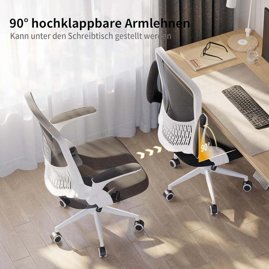 naspaluro Ergonomischer Bürostuhl, Schreibtischstuhl mit 90° Klappbaren Armlehnen, Einzigartige Lend