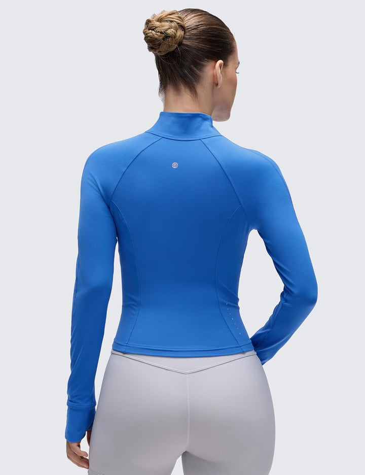 CRZ YOGA Damen Butterluxe Full Zipper Sport Jacke Zip Tasche Crop Running Laufjacke Gym Langarmshirt