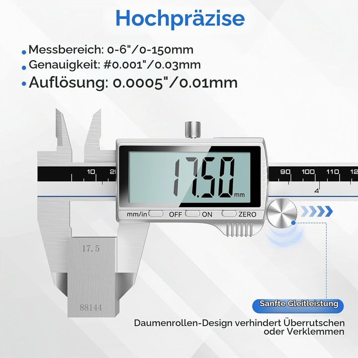 Housolution Digitaler Messschieber, 8Zoll Messschieber mit grossem LCD-Bildschirm, Zoll/MM-Schalter,