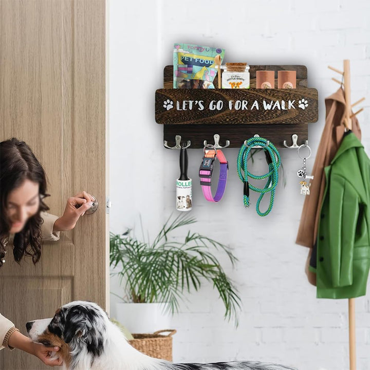 Hundegarderobe mit Ablage, Hundeleinenhalter Wand für Ordnen von Leinen und Zubehör, Wandhaken für H