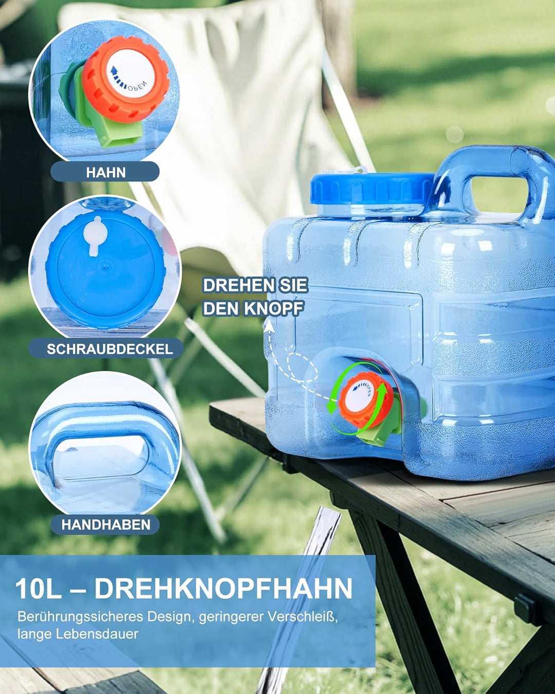 RUYI Wasserkanister mit Hahn und Schraubdeckel, Camping Wasserkanister BPA-frei Trinkwasserkanister,