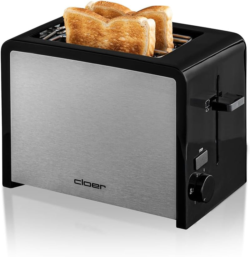 Cloer 3210 Toaster, 825 W, für 2 Toastscheiben, integrierter Brötchenaufsatz, Nachhebevorrichtung, K