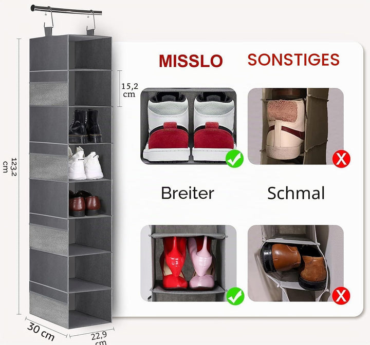 MISSLO 8-Regal Hängende Schuh Organizer Kleidung Schrank Organizer und Aufbewahrungsregale Huthalter