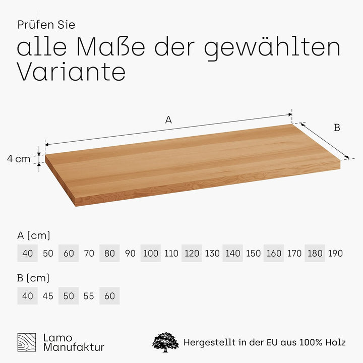 LAMO Manufaktur Waschtisch Konsolentischplatte, Holzplatte Waschtisch Konsolentisch, 100x40 cm (AxB)