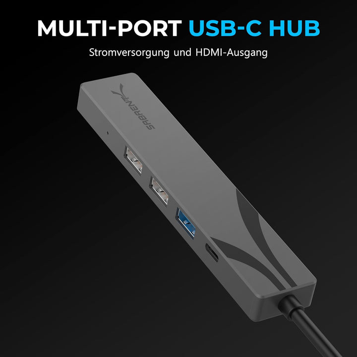 SABRENT Multi-Port-USB-C-Hub mit HDMI 4K@60 Hz, 3X USB-Anschlüsse, unterstützt Power Delivery (PD3.0