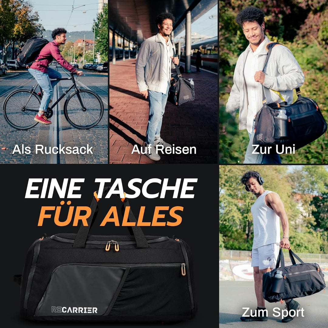 Sporttasche [RECYCELTES PET] 50L – Gym Bag und Rucksack in Einem – wasserdichte Trainingstasche Herr