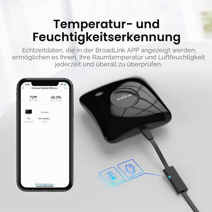 BroadLink RM4 Pro S und Sensorkabelsatz, universeller RF IR-Fernbedienungshub mit USB-Kabel Temperat