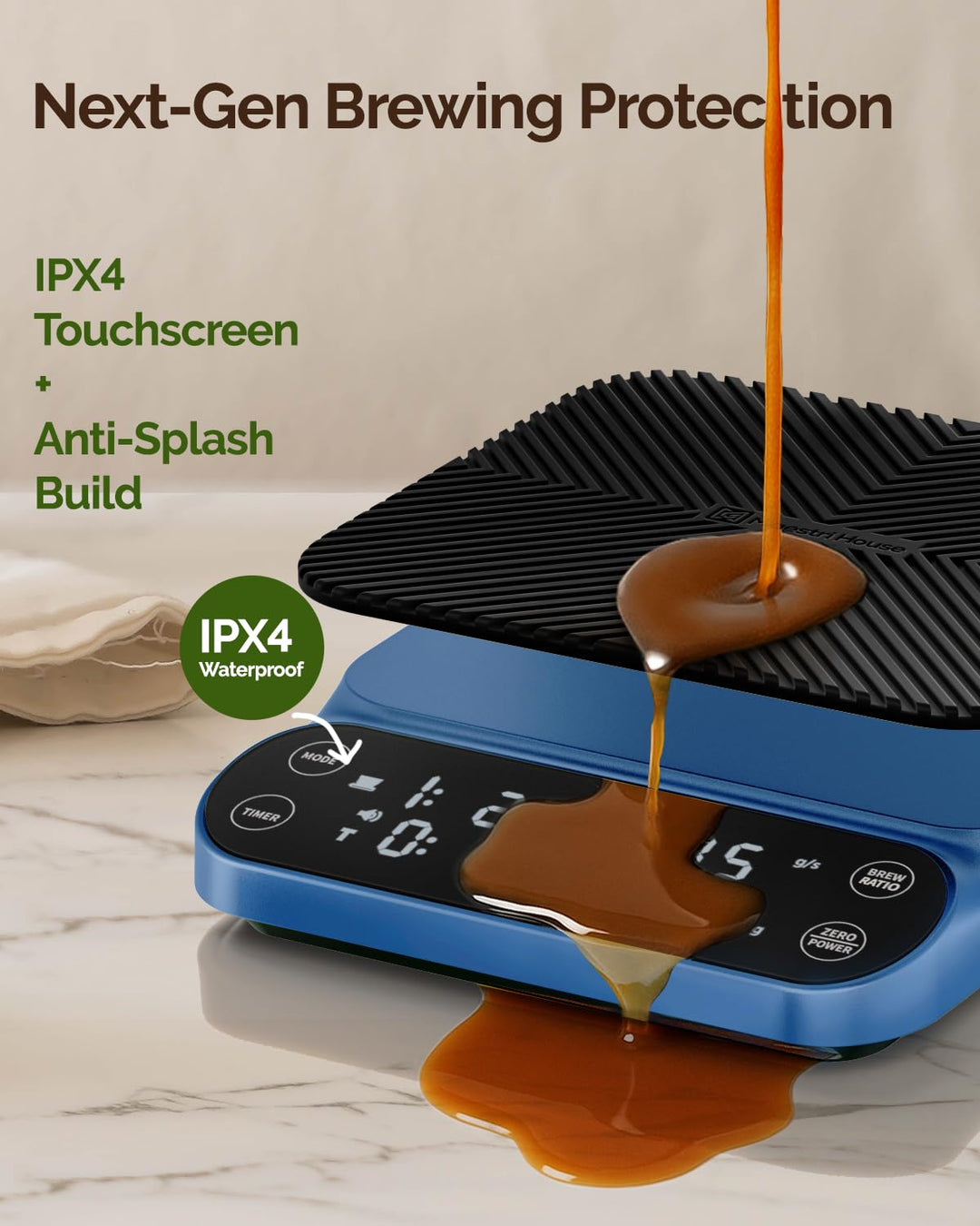 Maestri House S3 Kaffeewaage mit Timer, 3kg/0,1g Wiederaufladbar Digitale Espresso Waage, 3 Brühmodi