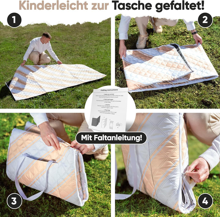 Picknickdecke wasserdicht 200x200cm isoliert & gepolstert - Stranddecke sandfrei – ideal für Camping