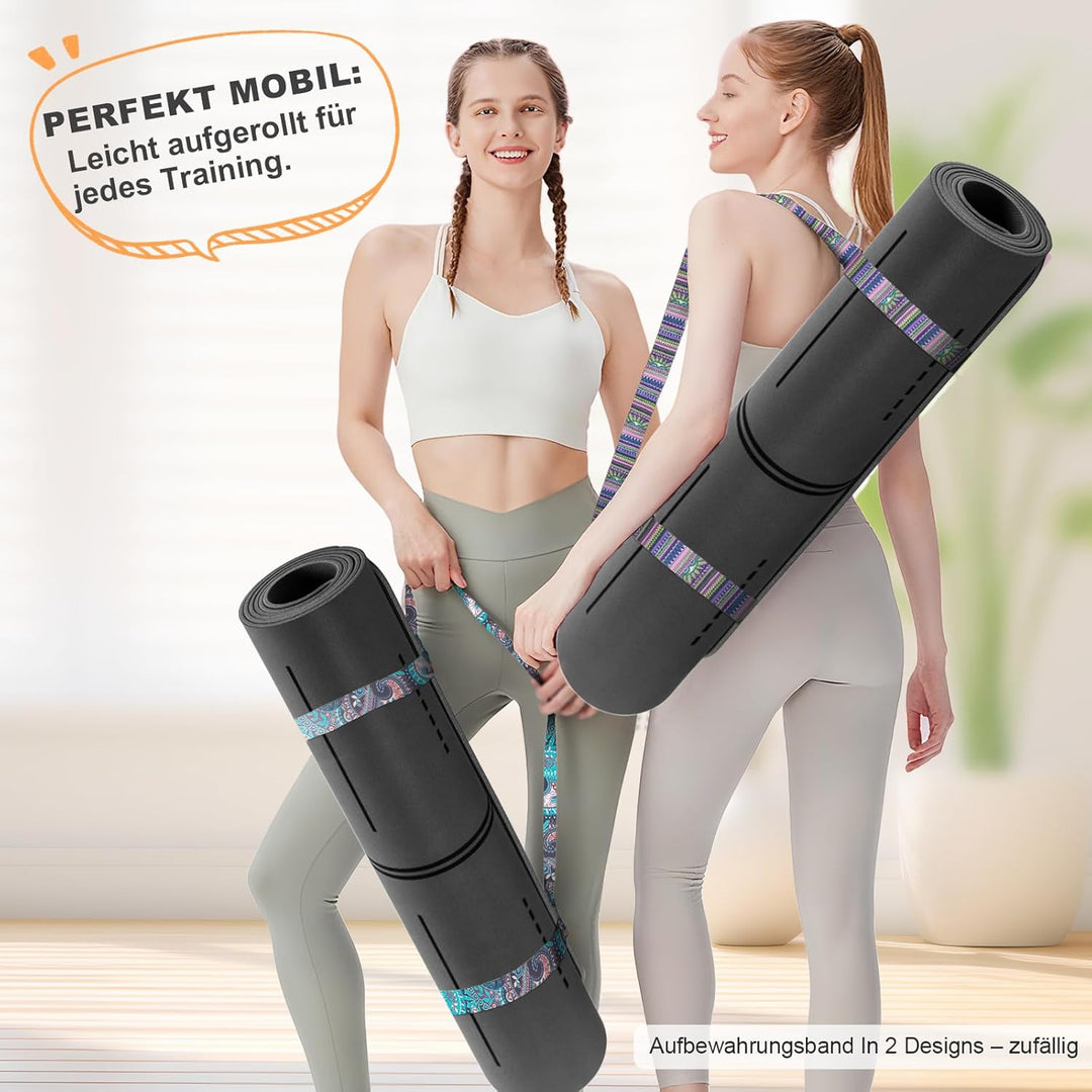 Yogamatte aus ECO Naturkautschuk & Hhautfreundlichem TPE, Extrem Rutschfest, Ausrichtungslinien, Ein
