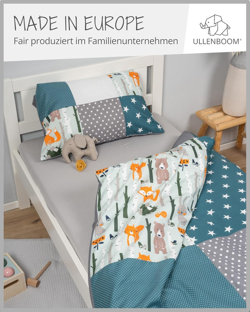 ULLENBOOM Kinderbettwäsche 100x135 cm - 100% OEKO-TEX Baumwolle - Waldtiere Petrol - Kinder Bettwäsc