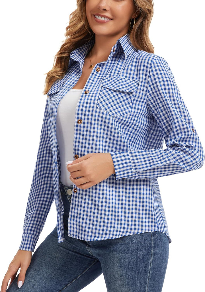 Yukiuiny Damen Karierte Bluse 100% Baumwolle Langarm Weiches Flanellhemd Casual Button-down Holzfäll
