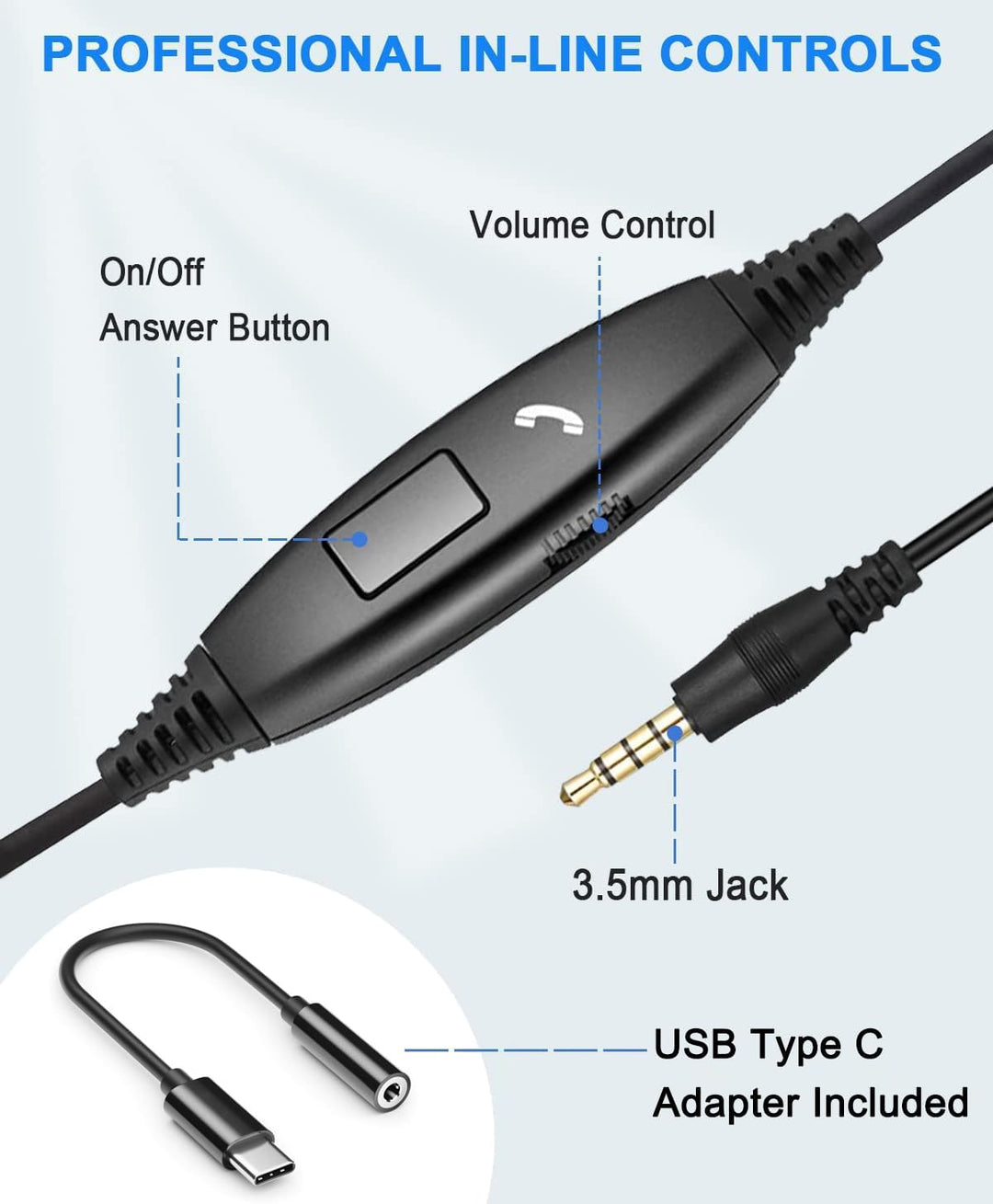 Headset Handy 3,5mm Klinke mit Mikrofon Noise Cancelling, PC Kopfhörer für Laptop Computer iPhone Sa