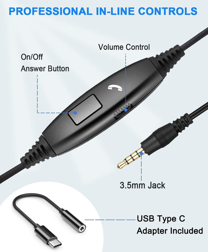 Headset Handy 3,5mm Klinke mit Mikrofon Noise Cancelling, PC Kopfhörer für Laptop Computer iPhone Sa