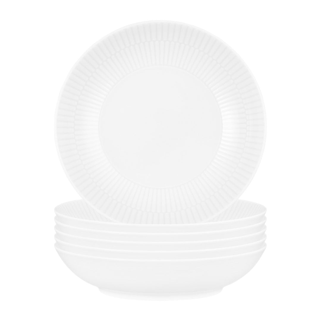 Seltmann Weiden Amina Weiss Suppenteller 6er Set, 21 cm, Tiefe Suppenschalen mit dezentem Relief-Mus