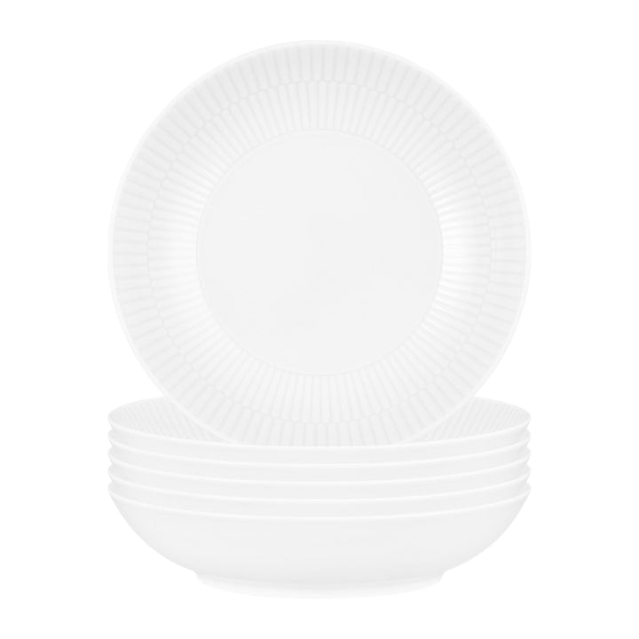 Seltmann Weiden Amina Weiss Suppenteller 6er Set, 21 cm, Tiefe Suppenschalen mit dezentem Relief-Mus